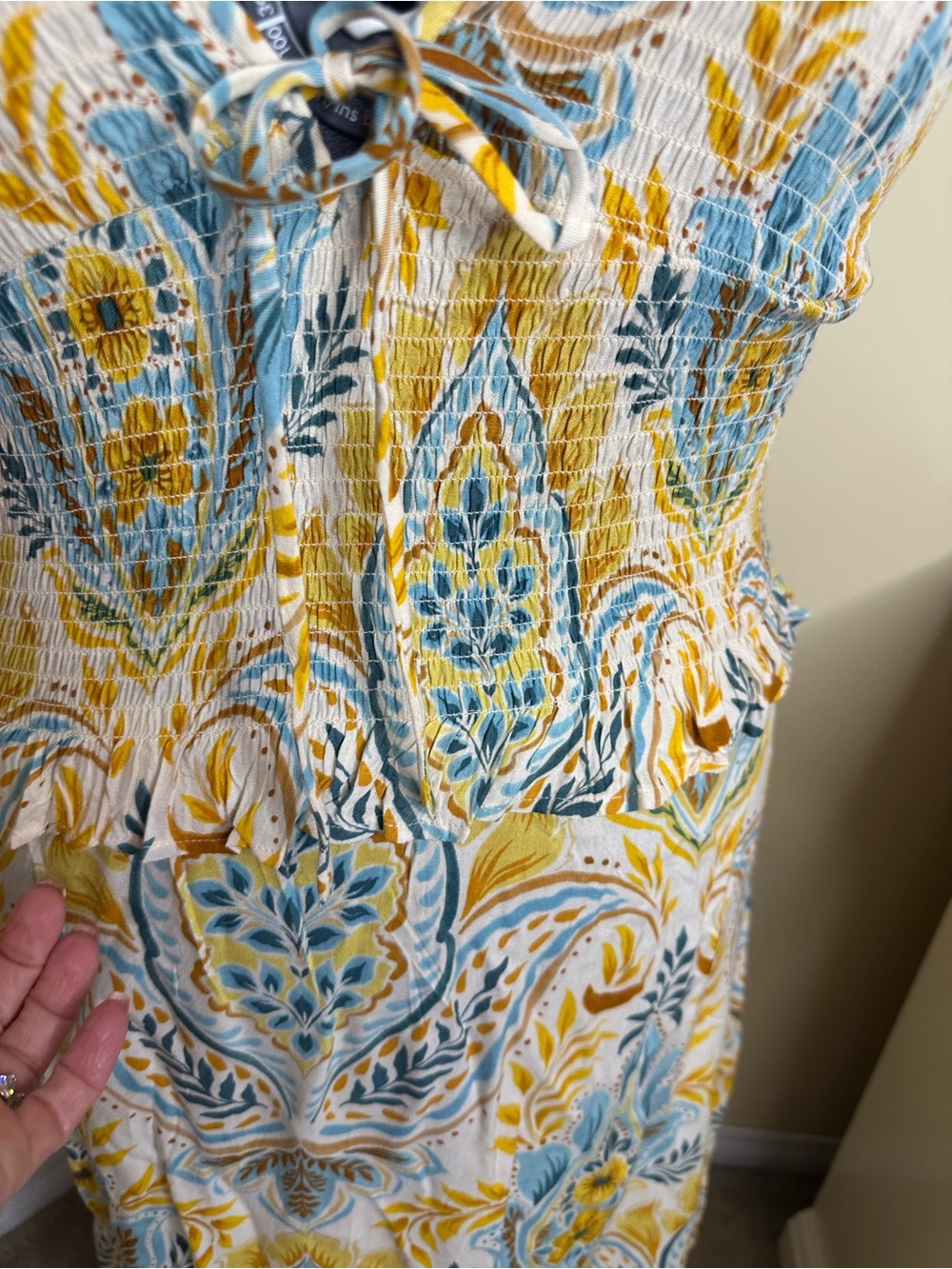 NWT Patrons of Peace Boho Halter Maxi Dress in Yellow Blue size medium - Picture 7 of 9